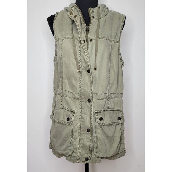 KENNETH COLE REACTION Cargo Utility Military Green Hooded Vest Women's sz M - Picture 1 of 14